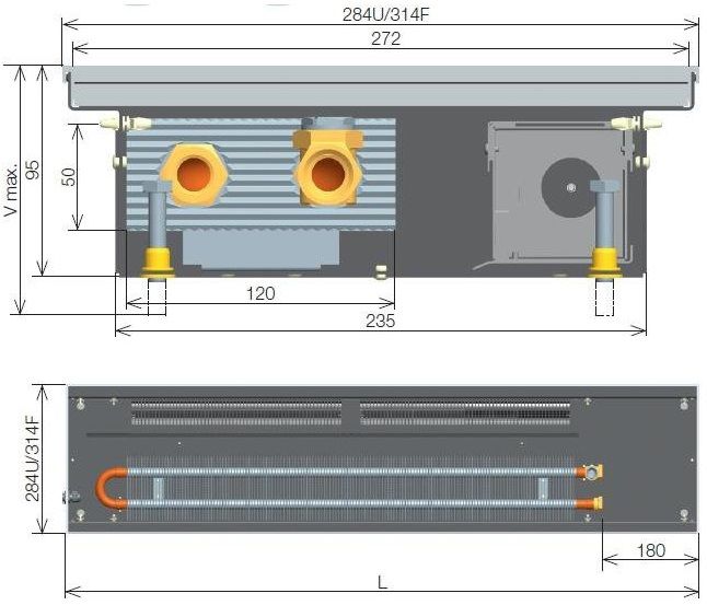Koraflex FV, длина 2000, глубина 90, ширина 280, с U/F-образной рамкой  внутрипольный конвектор