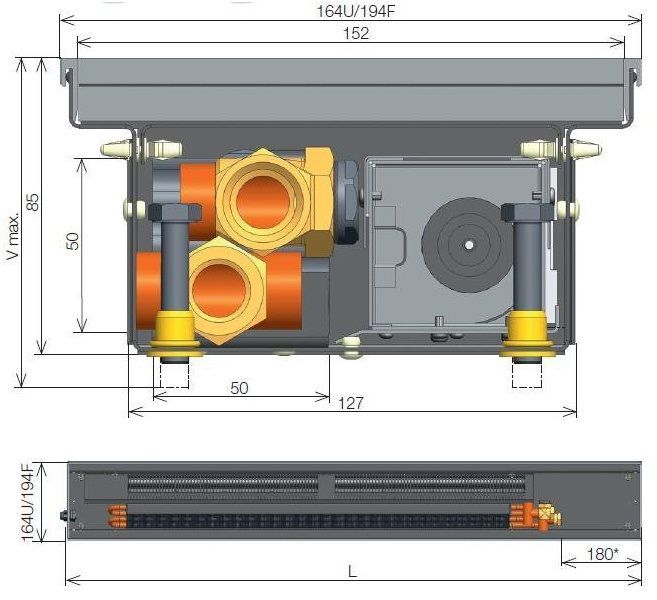 Koraflex FV, длина 2800, глубина 80, ширина 160, с U/F-образной рамкой  внутрипольный конвектор